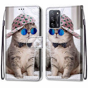 For OPPO A54 4G / A16 4G / A53s 5G / A55 5G Coloured Drawing Cross Texture Horizontal Flip PU Leather Case with Holder & Card Slots & Wallet & Lanyard(Slant Hat Blue Mirror Cat)