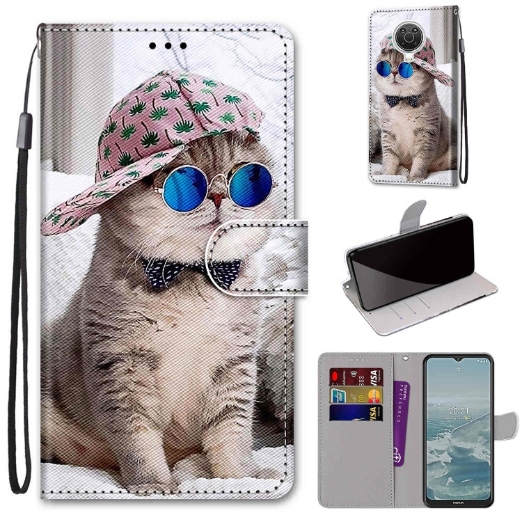 For Nokia G20 / G10 / 6.3 Coloured Drawing Cross Texture Horizontal Flip PU Leather Case with Holder & Card Slots & Wallet & Lanyard(Slant Hat Blue Mirror Cat) - Nokia Cases by PMC TechLife | Online Shopping South Africa | PMC TechLife | Buy Now Pay Later Mobicred