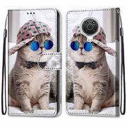 For Nokia G20 / G10 / 6.3 Coloured Drawing Cross Texture Horizontal Flip PU Leather Case with Holder & Card Slots & Wallet & Lanyard(Slant Hat Blue Mirror Cat)