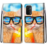 For OPPO A54 5G / A74 5G / A93 5G / A93s 5G Coloured Drawing Cross Texture Horizontal Flip PU Leather Case with Holder & Card Slots & Wallet & Lanyard(Cat Drinking Soda)