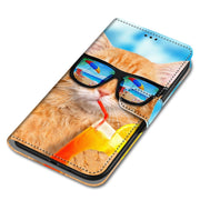 For OPPO A54 5G / A74 5G / A93 5G / A93s 5G Coloured Drawing Cross Texture Horizontal Flip PU Leather Case with Holder & Card Slots & Wallet & Lanyard(Cat Drinking Soda)
