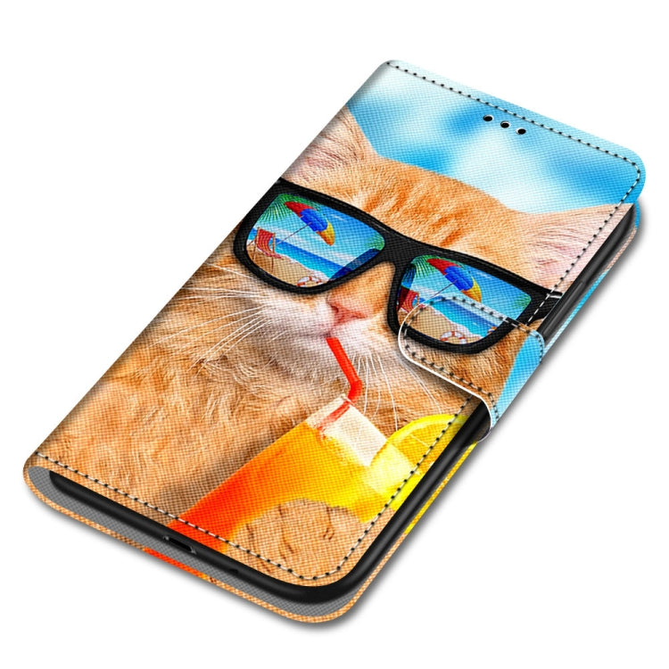 For OPPO A54 5G / A74 5G / A93 5G / A93s 5G Coloured Drawing Cross Texture Horizontal Flip PU Leather Case with Holder & Card Slots & Wallet & Lanyard(Cat Drinking Soda)