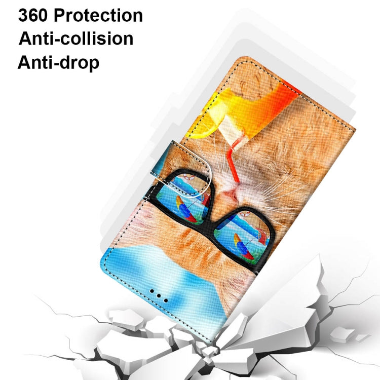 For OPPO A54 5G / A74 5G / A93 5G / A93s 5G Coloured Drawing Cross Texture Horizontal Flip PU Leather Case with Holder & Card Slots & Wallet & Lanyard(Cat Drinking Soda)