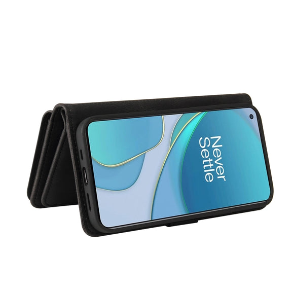 For OnePlus 9 Skin Feel PU + TPU Horizontal Flip Leather Case With Holder & 15 Cards Slot & Wallet & Zipper Pocket & Lanyard(Black)