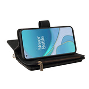For OnePlus 9 Skin Feel PU + TPU Horizontal Flip Leather Case With Holder & 15 Cards Slot & Wallet & Zipper Pocket & Lanyard(Black)