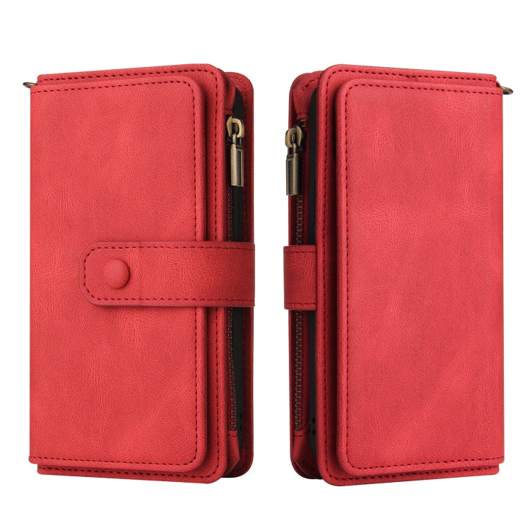 For OnePlus 9 Skin Feel PU + TPU Horizontal Flip Leather Case With Holder & 15 Cards Slot & Wallet & Zipper Pocket & Lanyard(Red)
