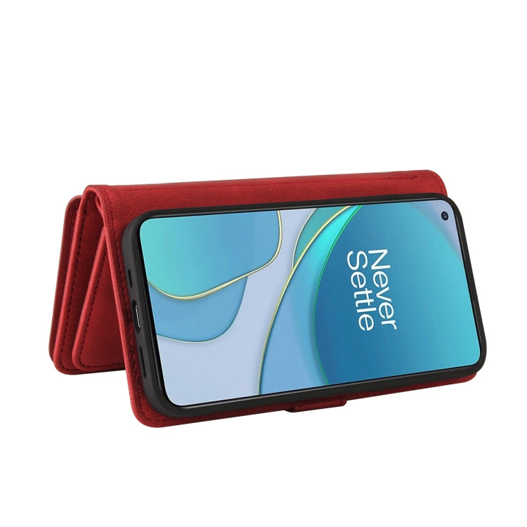 For OnePlus 9 Skin Feel PU + TPU Horizontal Flip Leather Case With Holder & 15 Cards Slot & Wallet & Zipper Pocket & Lanyard(Red)
