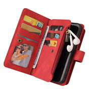 For OnePlus 9 Skin Feel PU + TPU Horizontal Flip Leather Case With Holder & 15 Cards Slot & Wallet & Zipper Pocket & Lanyard(Red)