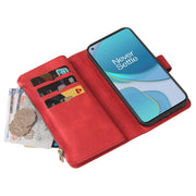 For OnePlus 9 Skin Feel PU + TPU Horizontal Flip Leather Case With Holder & 15 Cards Slot & Wallet & Zipper Pocket & Lanyard(Red)