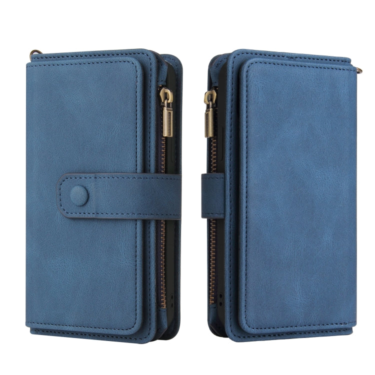 For OnePlus 9 Skin Feel PU + TPU Horizontal Flip Leather Case With Holder & 15 Cards Slot & Wallet & Zipper Pocket & Lanyard(Blue)