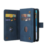 For OnePlus 9 Skin Feel PU + TPU Horizontal Flip Leather Case With Holder & 15 Cards Slot & Wallet & Zipper Pocket & Lanyard(Blue)