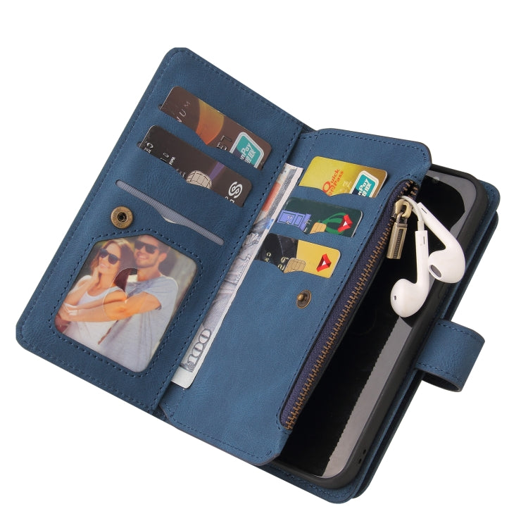 For OnePlus 9 Skin Feel PU + TPU Horizontal Flip Leather Case With Holder & 15 Cards Slot & Wallet & Zipper Pocket & Lanyard(Blue)