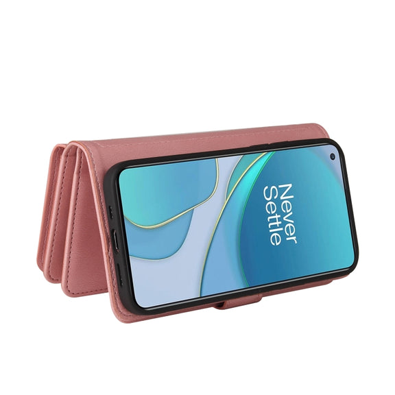 For OnePlus 9 Skin Feel PU + TPU Horizontal Flip Leather Case With Holder & 15 Cards Slot & Wallet & Zipper Pocket & Lanyard(Pink)