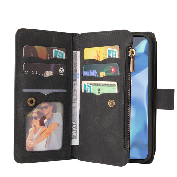 For OnePlus 9 Pro Skin Feel PU + TPU Horizontal Flip Leather Case With Holder & 15 Cards Slot & Wallet & Zipper Pocket & Lanyard(Black)