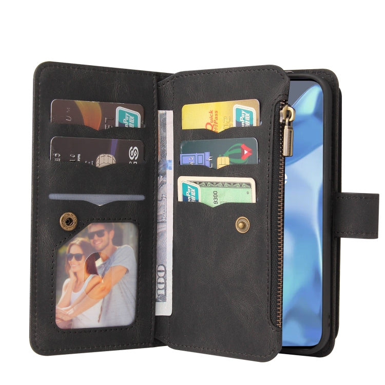 For OnePlus 9 Pro Skin Feel PU + TPU Horizontal Flip Leather Case With Holder & 15 Cards Slot & Wallet & Zipper Pocket & Lanyard(Black)
