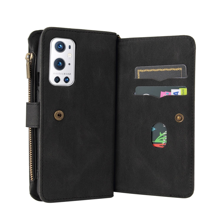 For OnePlus 9 Pro Skin Feel PU + TPU Horizontal Flip Leather Case With Holder & 15 Cards Slot & Wallet & Zipper Pocket & Lanyard(Black)
