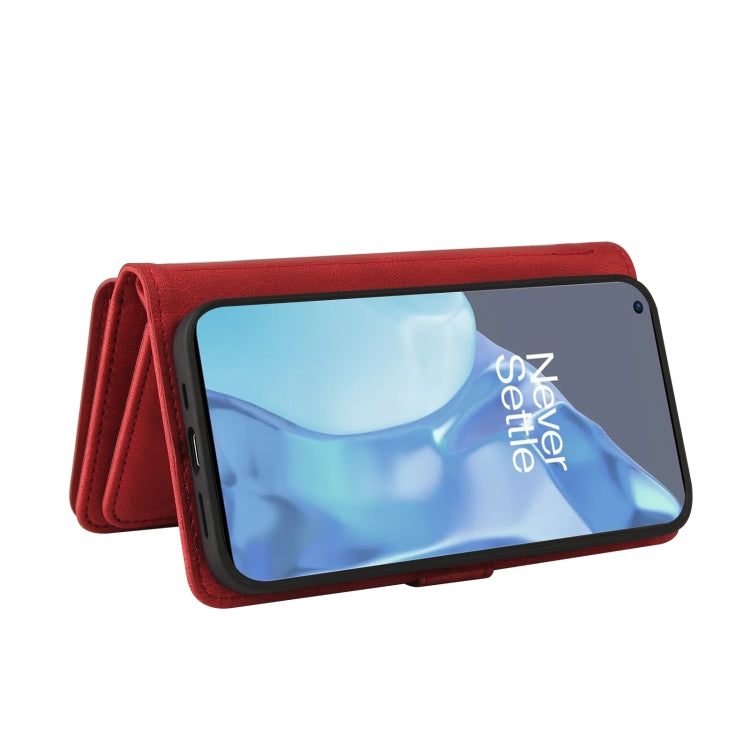 For OnePlus 9 Pro Skin Feel PU + TPU Horizontal Flip Leather Case With Holder & 15 Cards Slot & Wallet & Zipper Pocket & Lanyard(Red)