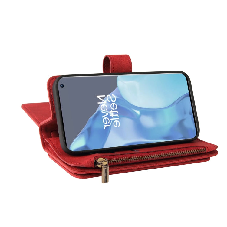 For OnePlus 9 Pro Skin Feel PU + TPU Horizontal Flip Leather Case With Holder & 15 Cards Slot & Wallet & Zipper Pocket & Lanyard(Red)