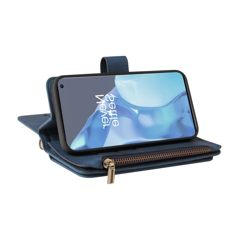 For OnePlus 9 Pro Skin Feel PU + TPU Horizontal Flip Leather Case With Holder & 15 Cards Slot & Wallet & Zipper Pocket & Lanyard(Blue)