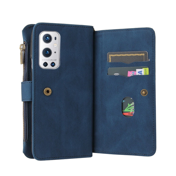 For OnePlus 9 Pro Skin Feel PU + TPU Horizontal Flip Leather Case With Holder & 15 Cards Slot & Wallet & Zipper Pocket & Lanyard(Blue)