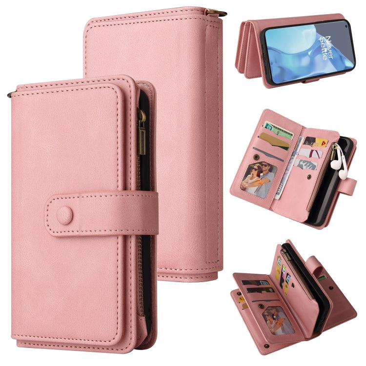 For OnePlus 9 Pro Skin Feel PU + TPU Horizontal Flip Leather Case With Holder & 15 Cards Slot & Wallet & Zipper Pocket & Lanyard(Pink) - OnePlus Cases by PMC TechLife | Online Shopping South Africa | PMC TechLife | Buy Now Pay Later Mobicred