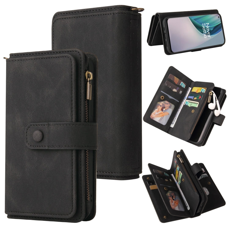 For OnePlus Nord N10 5G Skin Feel PU + TPU Horizontal Flip Leather Case With Holder & 15 Cards Slot & Wallet & Zipper Pocket & Lanyard(Black) - OnePlus Cases by PMC TechLife | Online Shopping South Africa | PMC TechLife | Buy Now Pay Later Mobicred