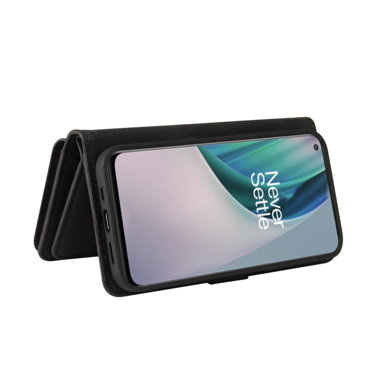 For OnePlus Nord N10 5G Skin Feel PU + TPU Horizontal Flip Leather Case With Holder & 15 Cards Slot & Wallet & Zipper Pocket & Lanyard(Black)