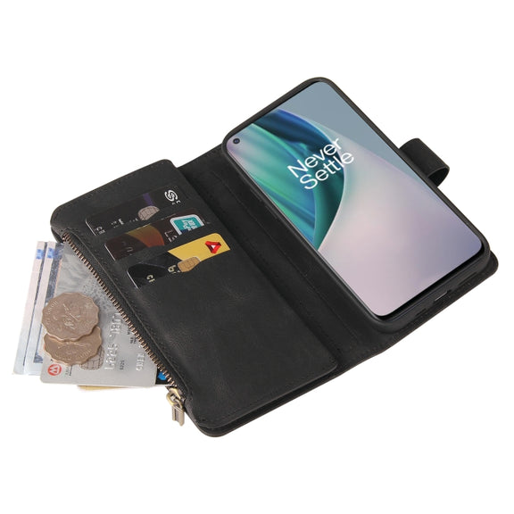 For OnePlus Nord N10 5G Skin Feel PU + TPU Horizontal Flip Leather Case With Holder & 15 Cards Slot & Wallet & Zipper Pocket & Lanyard(Black)