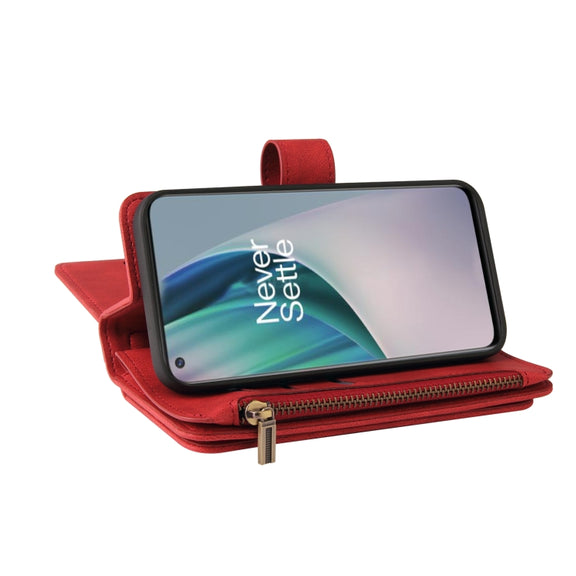 For OnePlus Nord N10 5G Skin Feel PU + TPU Horizontal Flip Leather Case With Holder & 15 Cards Slot & Wallet & Zipper Pocket & Lanyard(Red)