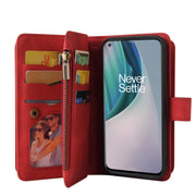 For OnePlus Nord N10 5G Skin Feel PU + TPU Horizontal Flip Leather Case With Holder & 15 Cards Slot & Wallet & Zipper Pocket & Lanyard(Red)