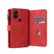For OnePlus Nord N10 5G Skin Feel PU + TPU Horizontal Flip Leather Case With Holder & 15 Cards Slot & Wallet & Zipper Pocket & Lanyard(Red)