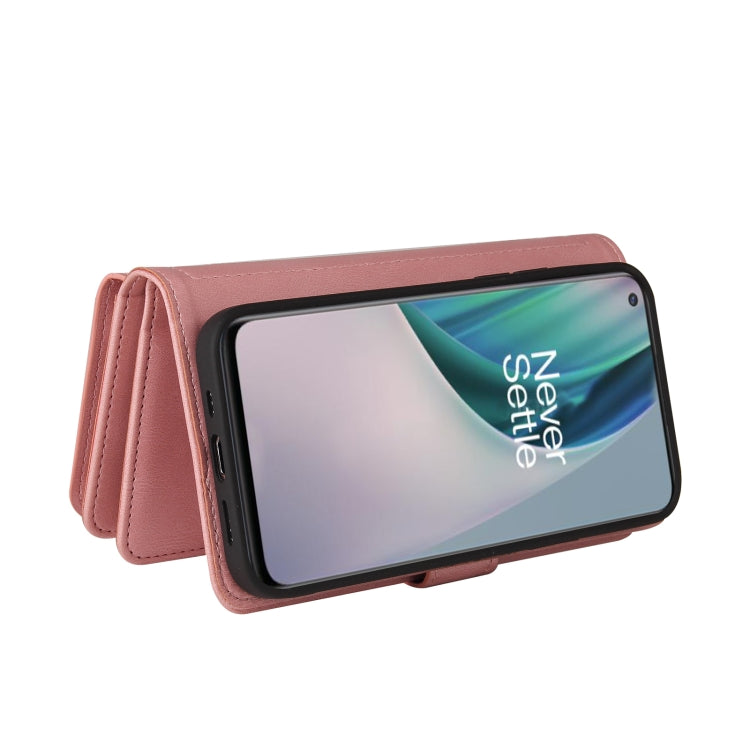 For OnePlus Nord N10 5G Skin Feel PU + TPU Horizontal Flip Leather Case With Holder & 15 Cards Slot & Wallet & Zipper Pocket & Lanyard(Pink)