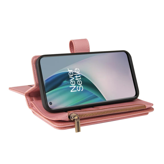 For OnePlus Nord N10 5G Skin Feel PU + TPU Horizontal Flip Leather Case With Holder & 15 Cards Slot & Wallet & Zipper Pocket & Lanyard(Pink)