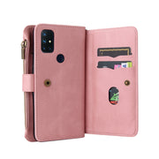 For OnePlus Nord N10 5G Skin Feel PU + TPU Horizontal Flip Leather Case With Holder & 15 Cards Slot & Wallet & Zipper Pocket & Lanyard(Pink)