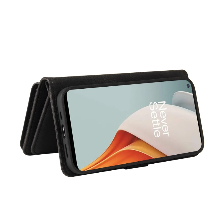 For OnePlus Nord N100 5G Skin Feel PU + TPU Horizontal Flip Leather Case With Holder & 15 Cards Slot & Wallet & Zipper Pocket & Lanyard(Black)