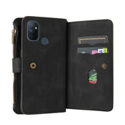 For OnePlus Nord N100 5G Skin Feel PU + TPU Horizontal Flip Leather Case With Holder & 15 Cards Slot & Wallet & Zipper Pocket & Lanyard(Black)