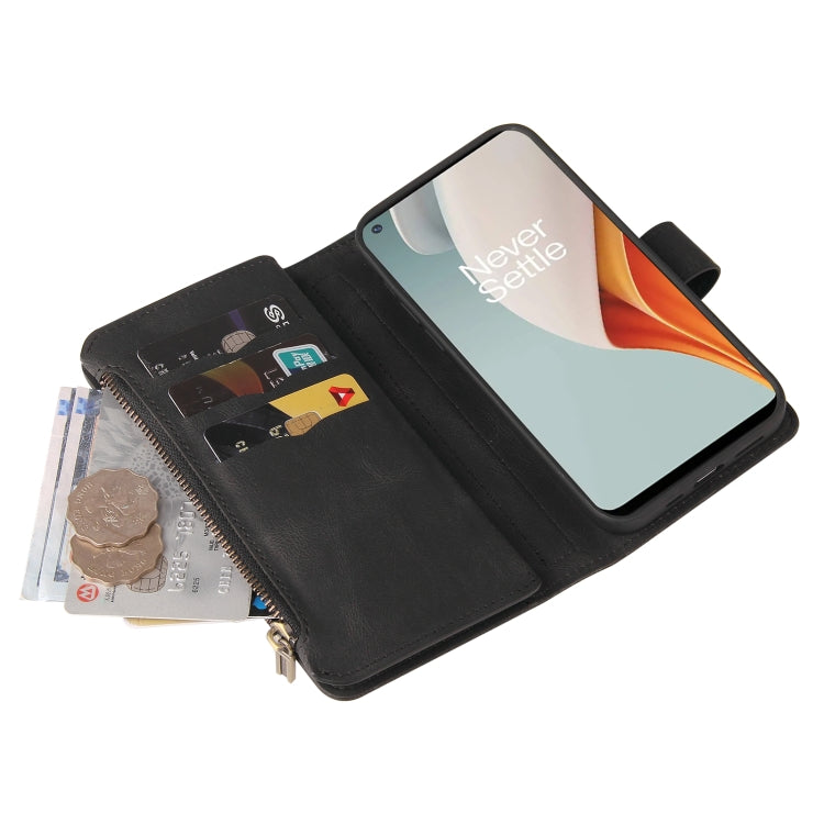 For OnePlus Nord N100 5G Skin Feel PU + TPU Horizontal Flip Leather Case With Holder & 15 Cards Slot & Wallet & Zipper Pocket & Lanyard(Black)