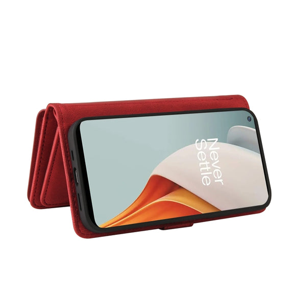 For OnePlus Nord N100 5G Skin Feel PU + TPU Horizontal Flip Leather Case With Holder & 15 Cards Slot & Wallet & Zipper Pocket & Lanyard(Red)