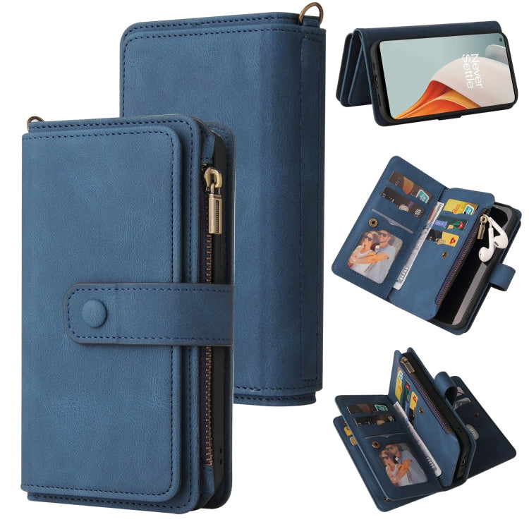 For OnePlus Nord N100 5G Skin Feel PU + TPU Horizontal Flip Leather Case With Holder & 15 Cards Slot & Wallet & Zipper Pocket & Lanyard(Blue) - free shipping - PMC TechLife - Order now!