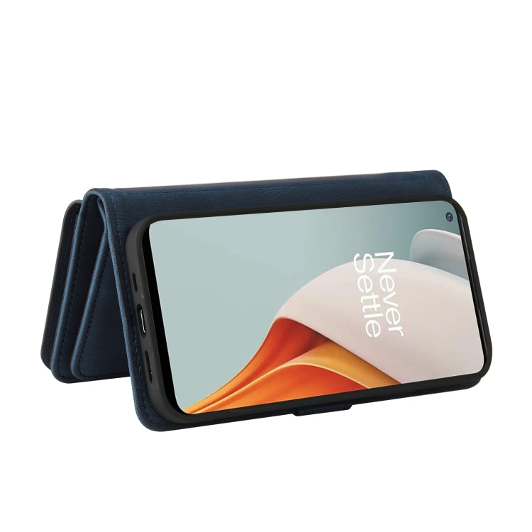 For OnePlus Nord N100 5G Skin Feel PU + TPU Horizontal Flip Leather Case With Holder & 15 Cards Slot & Wallet & Zipper Pocket & Lanyard(Blue)