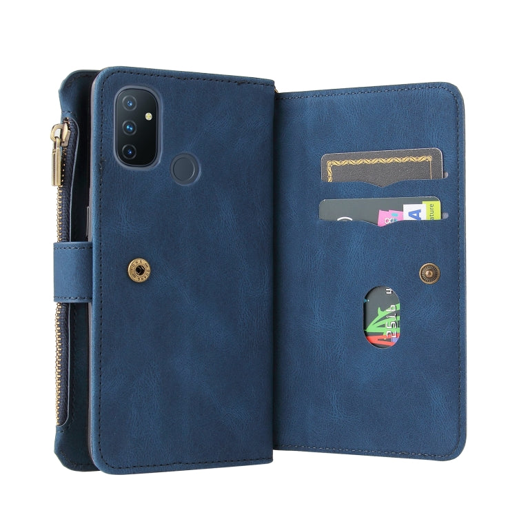 For OnePlus Nord N100 5G Skin Feel PU + TPU Horizontal Flip Leather Case With Holder & 15 Cards Slot & Wallet & Zipper Pocket & Lanyard(Blue) - free shipping - PMC TechLife - Order now!