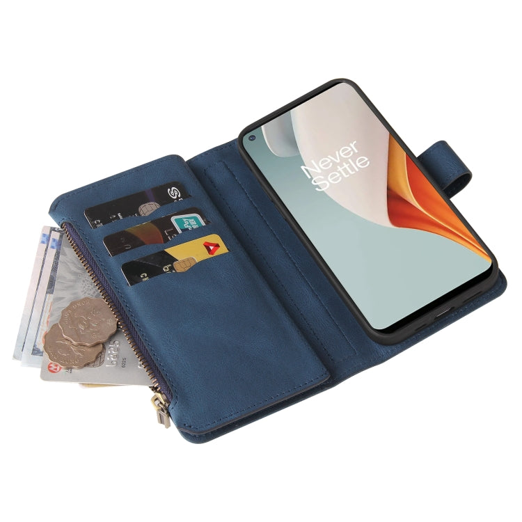 For OnePlus Nord N100 5G Skin Feel PU + TPU Horizontal Flip Leather Case With Holder & 15 Cards Slot & Wallet & Zipper Pocket & Lanyard(Blue)