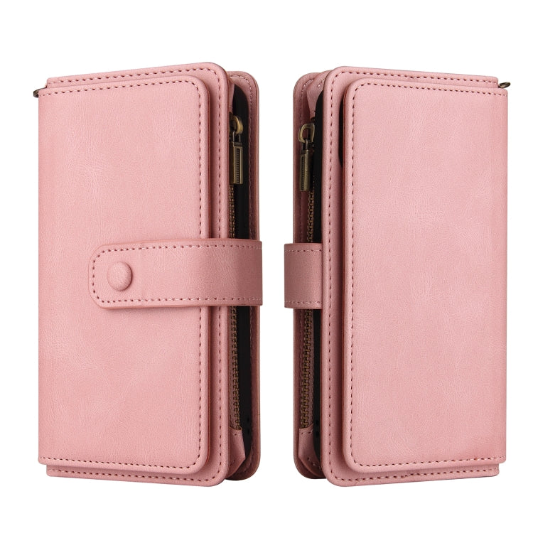 For OnePlus Nord N100 5G Skin Feel PU + TPU Horizontal Flip Leather Case With Holder & 15 Cards Slot & Wallet & Zipper Pocket & Lanyard(Pink)