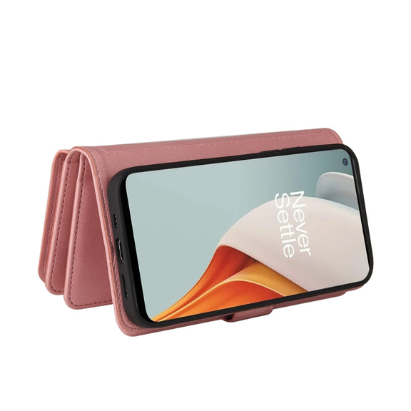For OnePlus Nord N100 5G Skin Feel PU + TPU Horizontal Flip Leather Case With Holder & 15 Cards Slot & Wallet & Zipper Pocket & Lanyard(Pink)