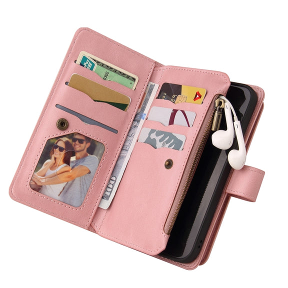 For OnePlus Nord N100 5G Skin Feel PU + TPU Horizontal Flip Leather Case With Holder & 15 Cards Slot & Wallet & Zipper Pocket & Lanyard(Pink)