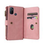 For OnePlus Nord N100 5G Skin Feel PU + TPU Horizontal Flip Leather Case With Holder & 15 Cards Slot & Wallet & Zipper Pocket & Lanyard(Pink)