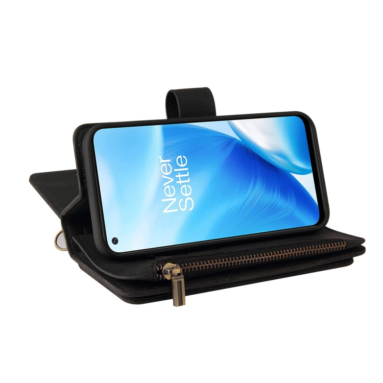 For OnePlus Nord N200 5G Skin Feel PU + TPU Horizontal Flip Leather Case With Holder & 15 Cards Slot & Wallet & Zipper Pocket & Lanyard(Black)