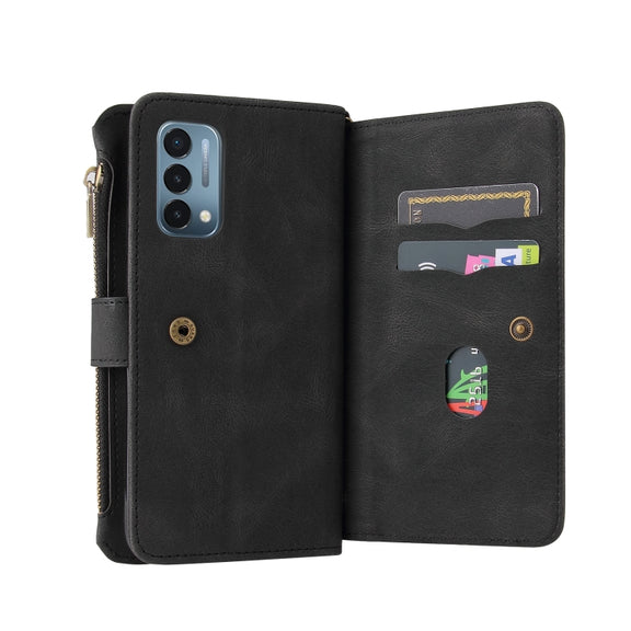 For OnePlus Nord N200 5G Skin Feel PU + TPU Horizontal Flip Leather Case With Holder & 15 Cards Slot & Wallet & Zipper Pocket & Lanyard(Black)