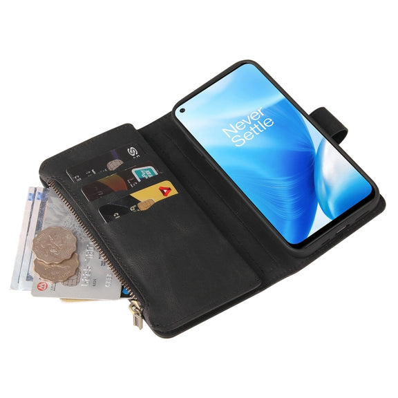For OnePlus Nord N200 5G Skin Feel PU + TPU Horizontal Flip Leather Case With Holder & 15 Cards Slot & Wallet & Zipper Pocket & Lanyard(Black)