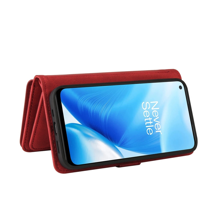 For OnePlus Nord N200 5G Skin Feel PU + TPU Horizontal Flip Leather Case With Holder & 15 Cards Slot & Wallet & Zipper Pocket & Lanyard(Red)